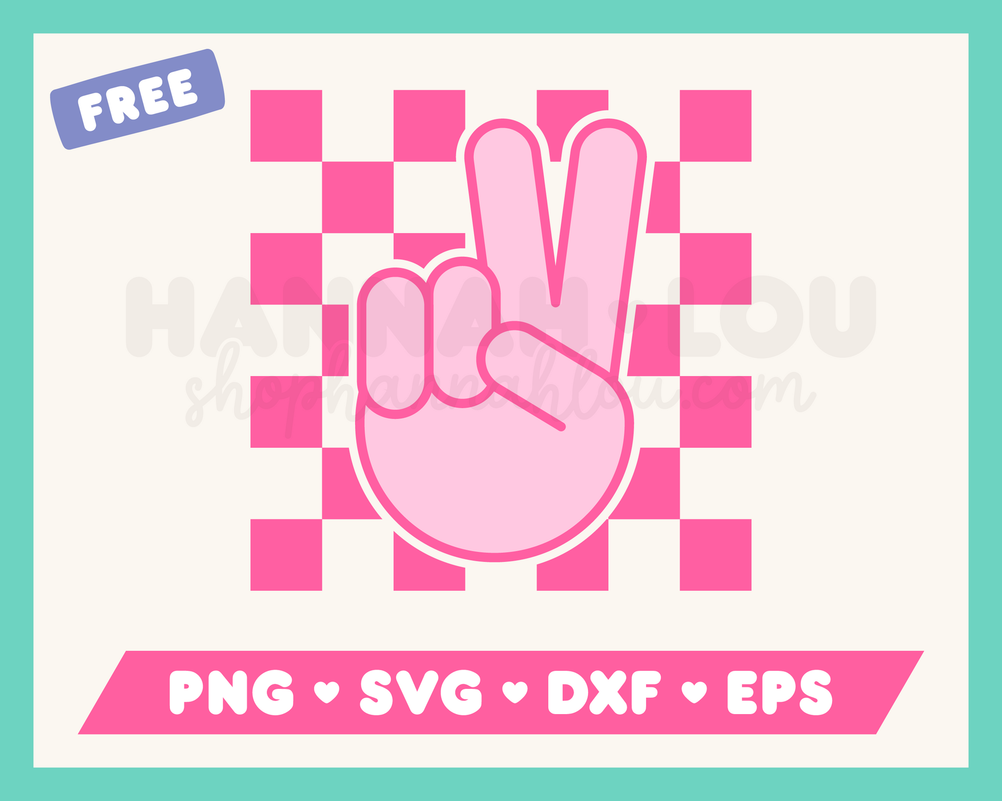 My free Peace SVG is part of my Free Hippie SVG Files for Cricut collection, and features a hand giving the peace sign against a checkered background.