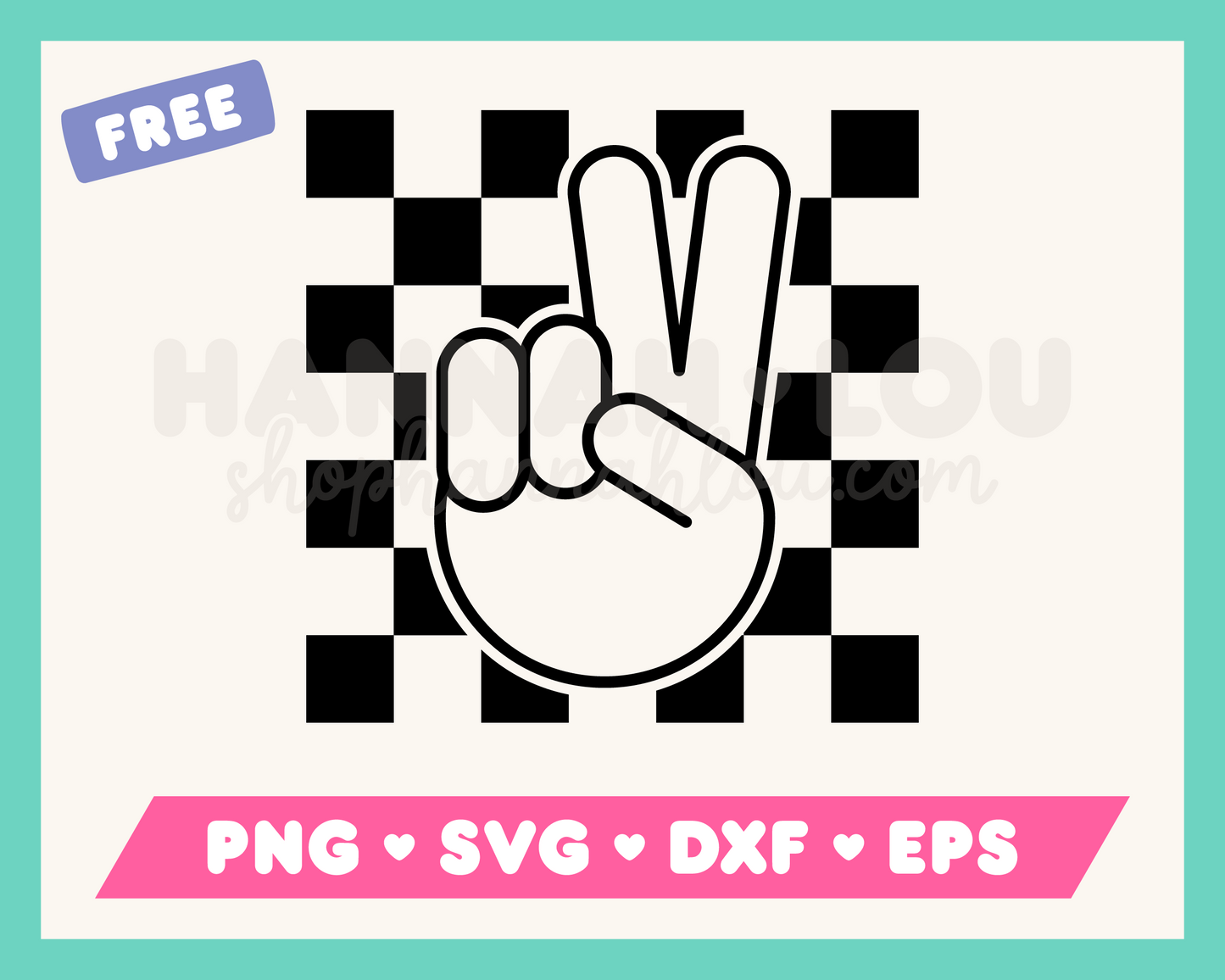 My free Peace SVG is part of my Free Hippie SVG Files for Cricut collection, and features an outline of a hand giving the peace sign against a checkered background.