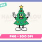 My free Retro Christmas Tree Mascot PNG is part of my free Christmas sublimation designs collection, and features a retro-style cartoon Christmas tree mascot giving the peace sign.