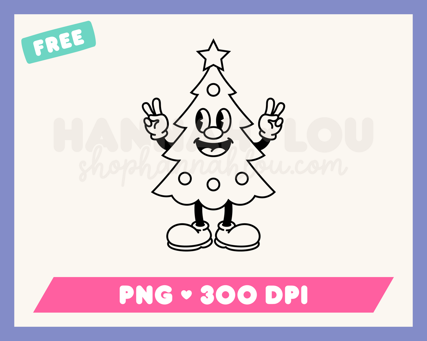 My free Retro Christmas Tree Mascot PNG is part of my free Christmas sublimation designs collection, and features an outline of a retro-style cartoon Christmas tree mascot giving the peace sign.