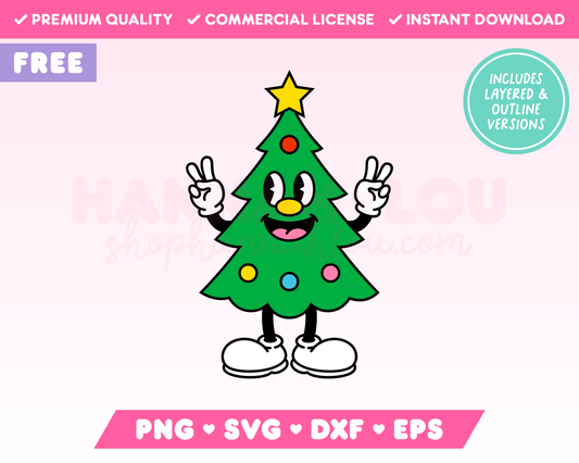 Free Retro Christmas Tree Mascot SVG • Free Christmas SVG Files for Cricut · Free Christmas Sublimation Designs