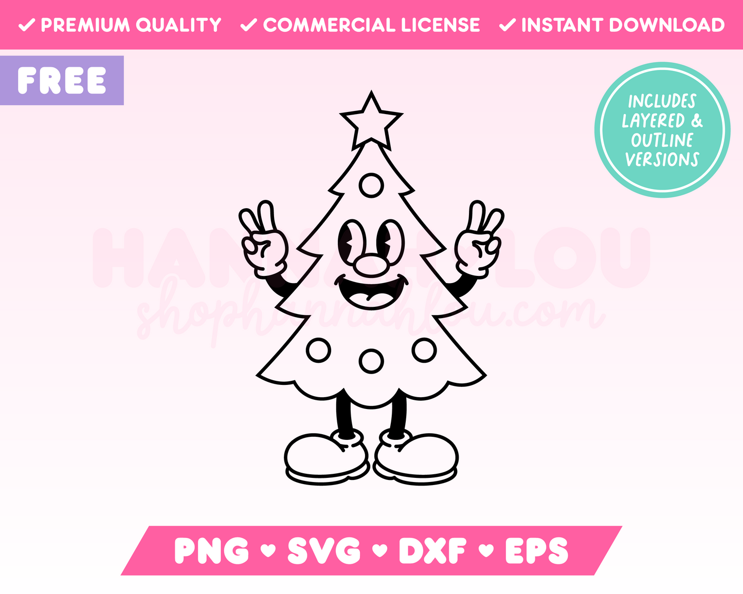 Free Retro Christmas Tree Mascot SVG • Free Christmas SVG Files for Cricut · Free Christmas Sublimation Designs