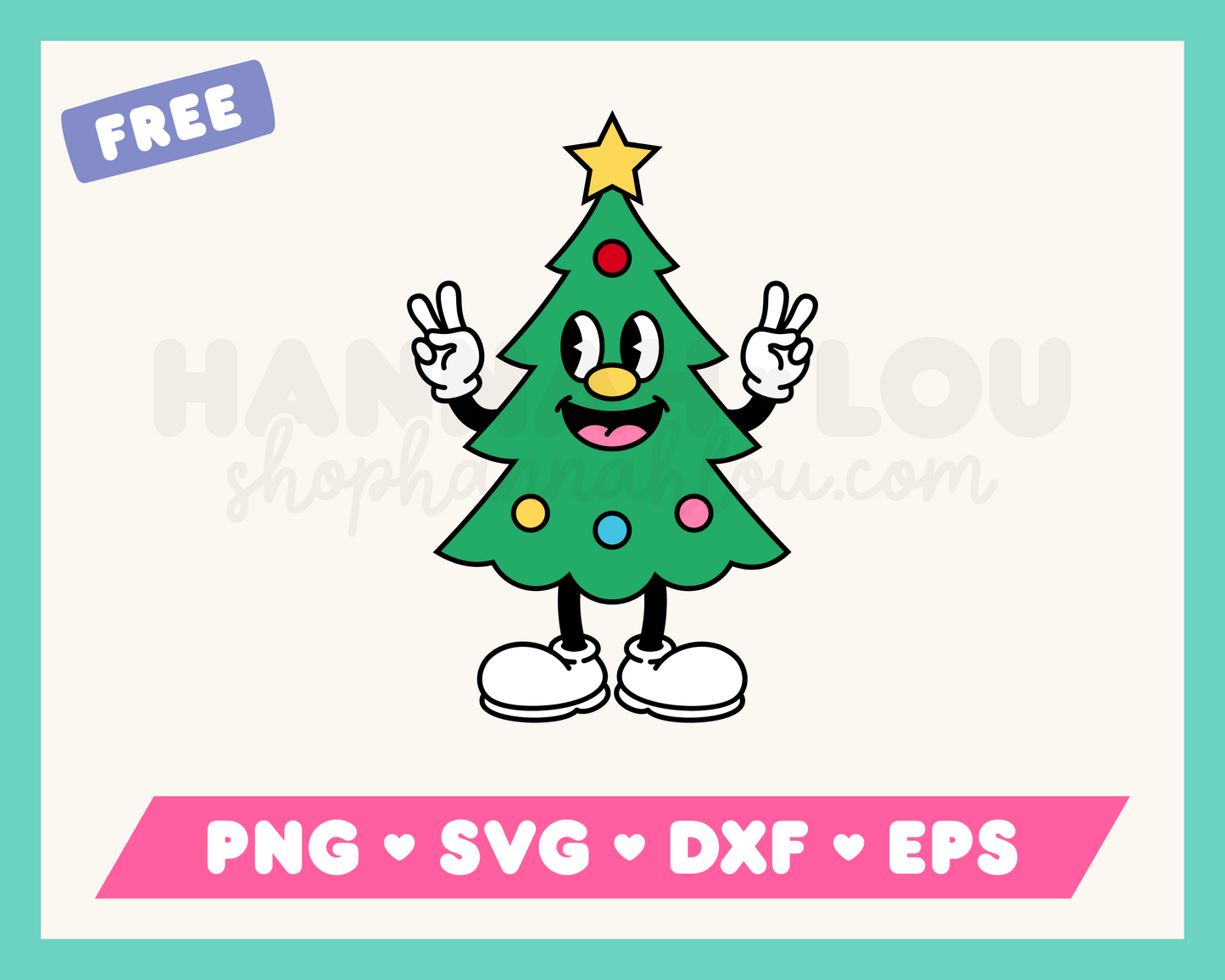 My free Retro Christmas Tree Mascot SVG is part of my free Christmas SVG files for Cricut collection, and features a retro-style cartoon Christmas tree mascot giving the peace sign.