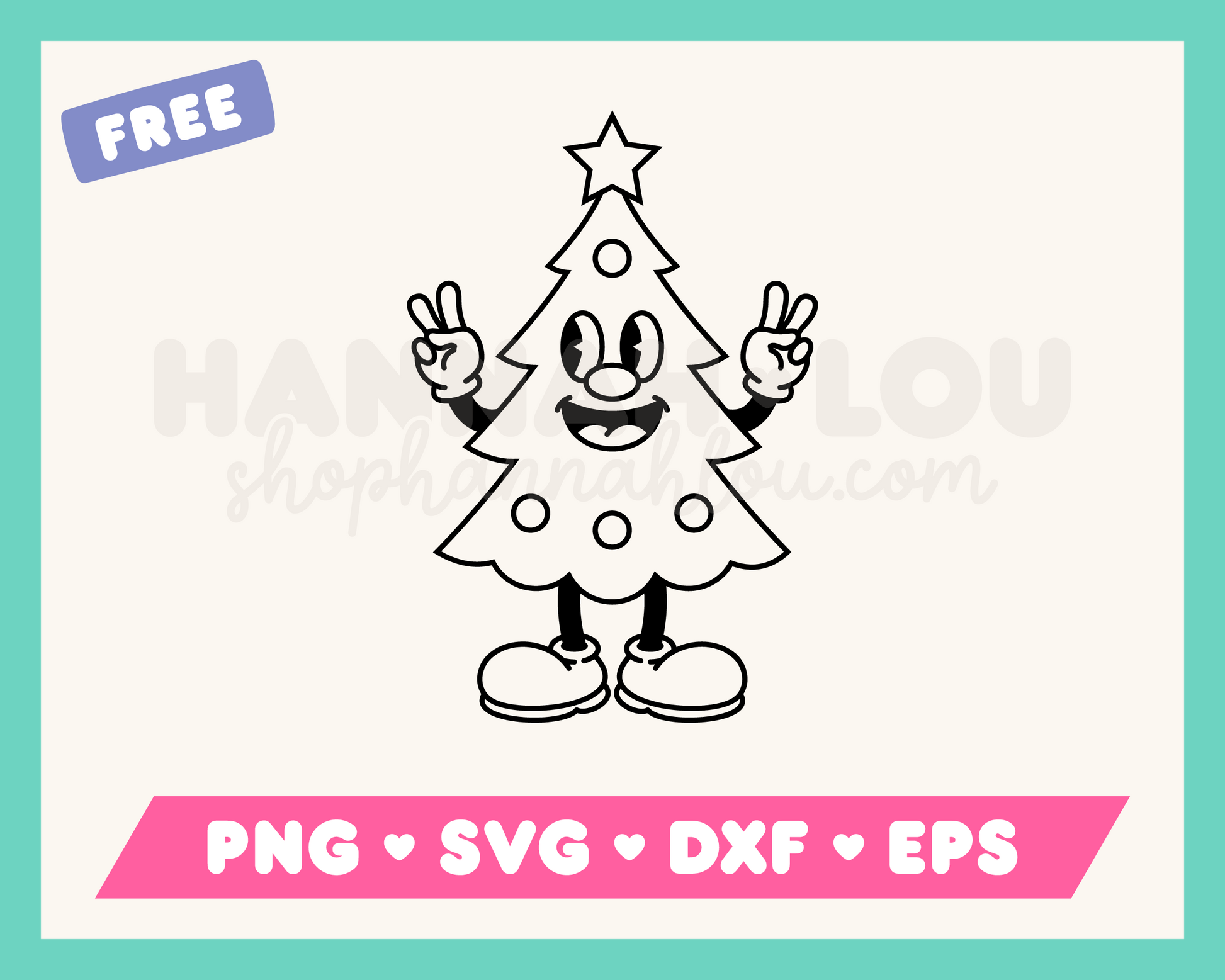 My free Retro Christmas Tree Mascot SVG is part of my free Christmas SVG files for Cricut collection, and features an outline of a retro-style cartoon Christmas tree mascot giving the peace sign.