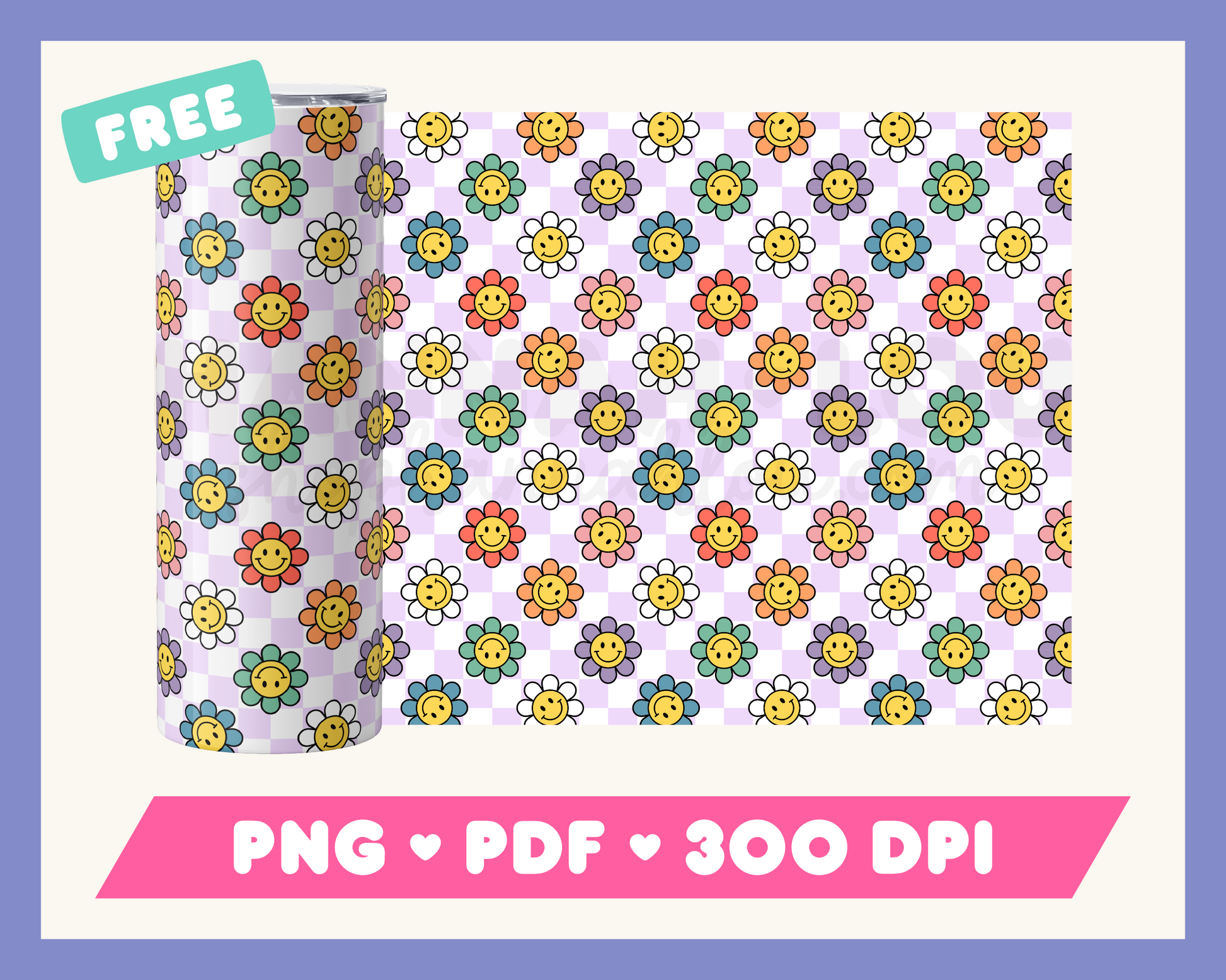 Free Retro Flower Straight 20oz Skinny Tumbler Wrap PNG | Free Tumbler Wrap PNG Sublimation Designs