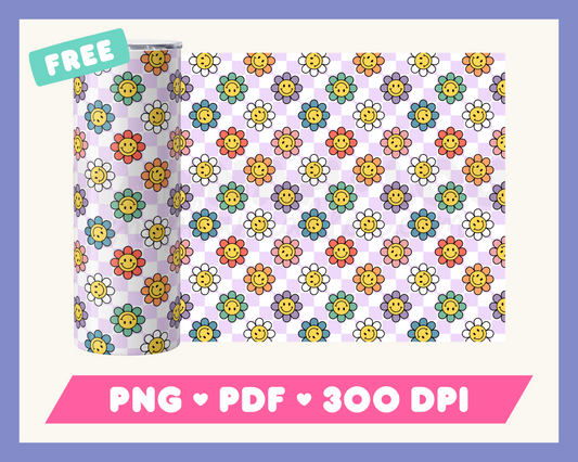 Free Retro Flower Straight 20oz Skinny Tumbler Wrap PNG | Free Tumbler Wrap PNG Sublimation Designs