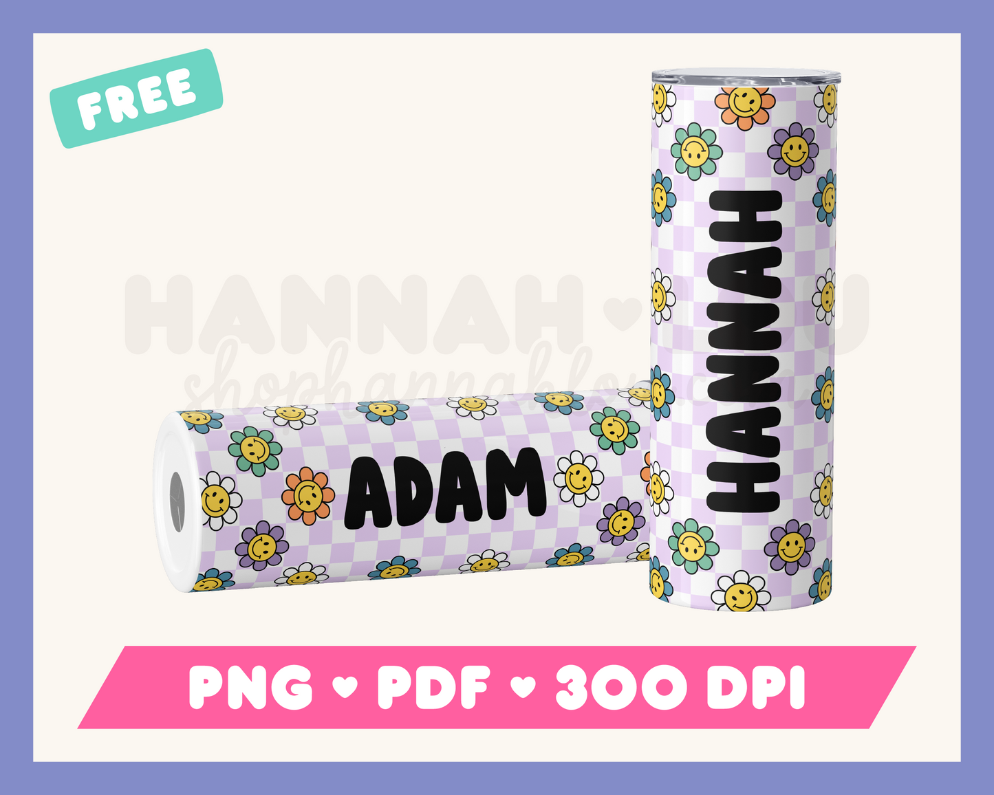 Free Retro Flower Straight 20oz Skinny Tumbler Wrap PNG | Free Tumbler Wrap PNG Sublimation Designs