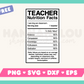 My free Teacher Nutrition Facts SVG is part of my free teacher SVG files for Cricut collection, and features a nutrition facts label for a teacher.