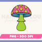 My psychedelic Trippy Mushroom PNG is part of my Hippie Sublimation Designs collection, and features a retro trippy mushroom covered in happy faces.