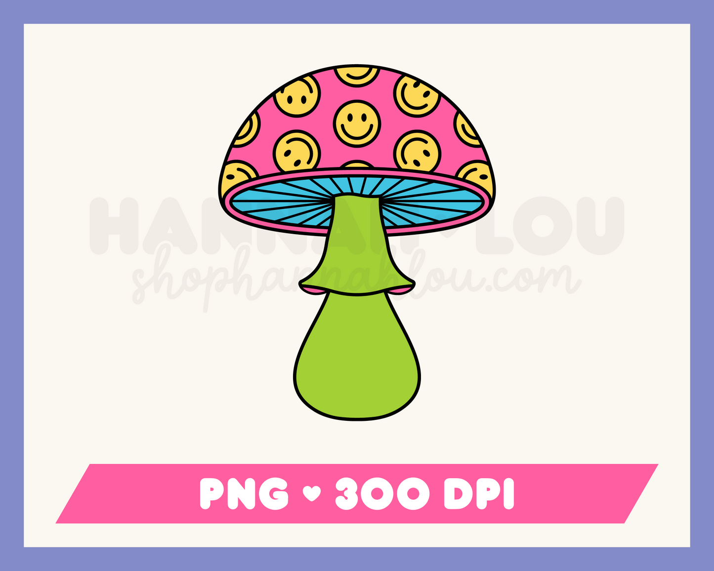 My psychedelic Trippy Mushroom PNG is part of my Hippie Sublimation Designs collection, and features a retro trippy mushroom covered in happy faces.