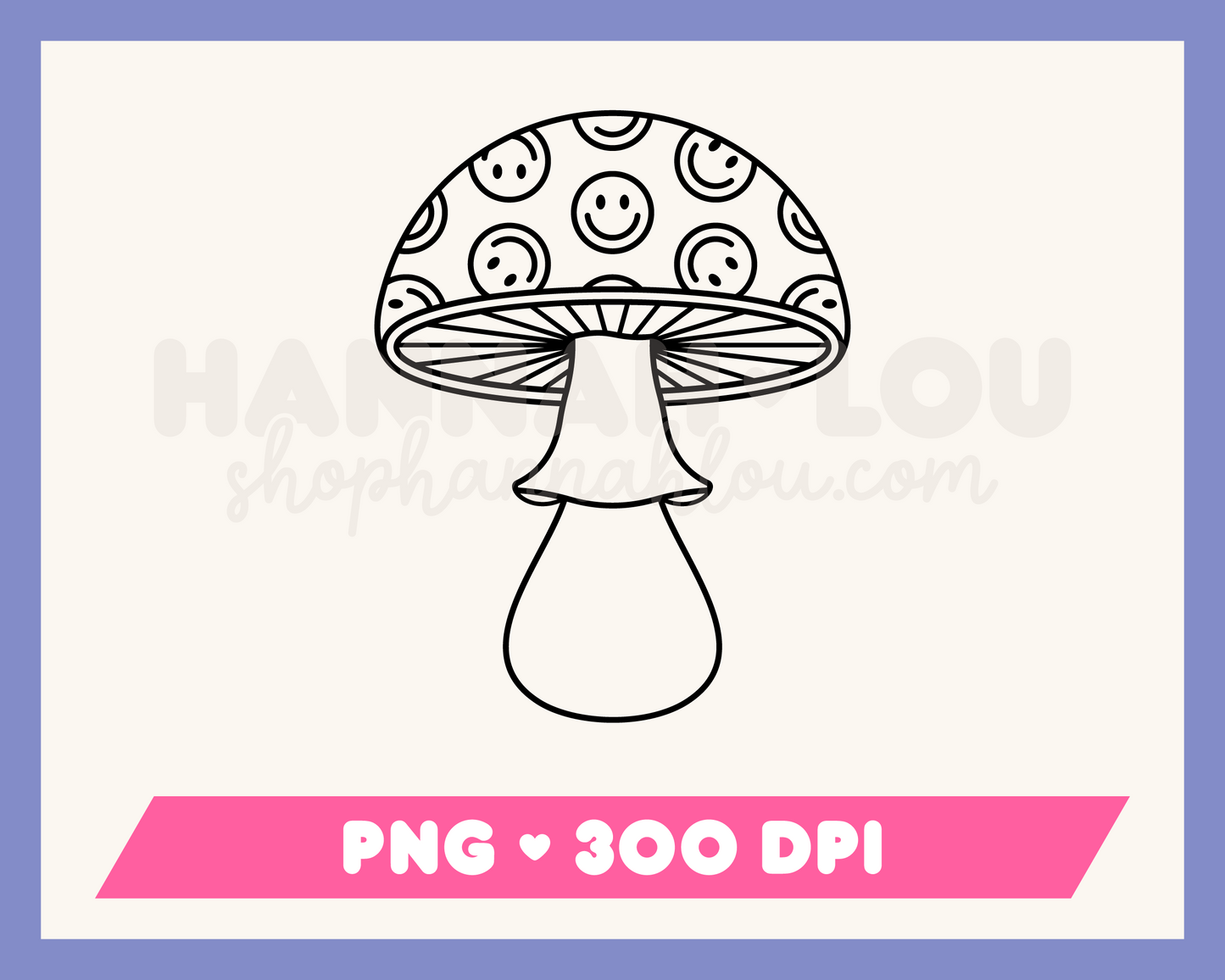 My psychedelic Trippy Mushroom PNG is part of my Hippie Sublimation Designs collection, and features an outline of a retro trippy mushroom covered in happy faces.