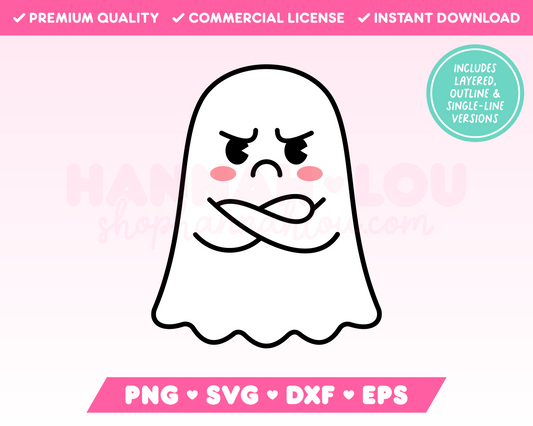 My cute Grumpy Ghost SVG is part of my Halloween SVG Files for Cricut collection, and features an adorable grumpy ghost with its arms folded.