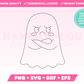 My cute Grumpy Ghost SVG is part of my Halloween SVG Files for Cricut collection, and features a single-line drawing or sketch of an adorable grumpy ghost with its arms folded.