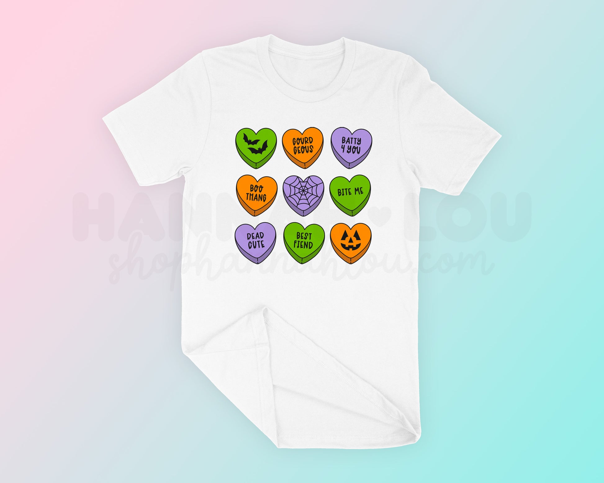 My Halloween Candy Hearts PNG is part of my Halloween Sublimation Designs collection, and features a nine candy heart-style hearts with Halloween-themed phrases on them, like Boo Thang and Batty 4 You.