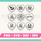 My Halloween Candy Hearts SVG is part of my Halloween SVG Files for Cricut collection, and features an outline of nine candy heart-style hearts with Halloween-themed phrases on them, like Boo Thang and Batty 4 You.