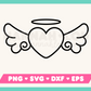 Free Heart with Wings SVG Outline