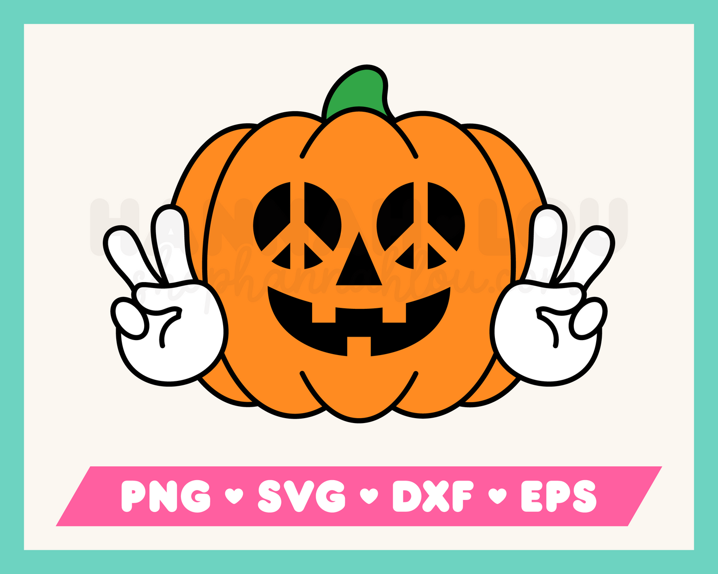 My peace-loving Hippie Pumpkin SVG is part of my Halloween SVG Files for Cricut collection, and features a jack-o-lantern with peace symbols for eyes who is giving the peace sign.