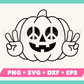 My peace-loving Hippie Pumpkin SVG is part of my Halloween SVG Files for Cricut collection, and features an outline of a jack-o-lantern with peace symbols for eyes who is giving the peace sign.