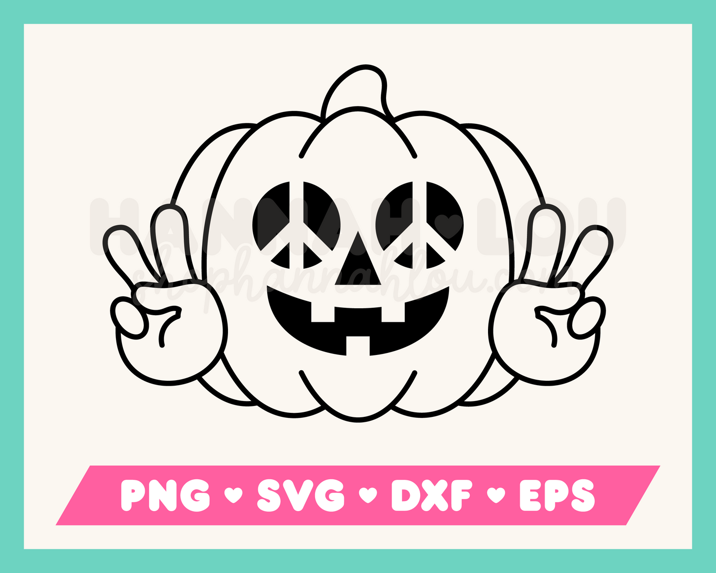 My peace-loving Hippie Pumpkin SVG is part of my Halloween SVG Files for Cricut collection, and features an outline of a jack-o-lantern with peace symbols for eyes who is giving the peace sign.