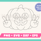 My peace-loving Hippie Pumpkin SVG is part of my Halloween SVG Files for Cricut collection, and features a single-line drawing of a jack-o-lantern with peace symbols for eyes who is giving the peace sign.