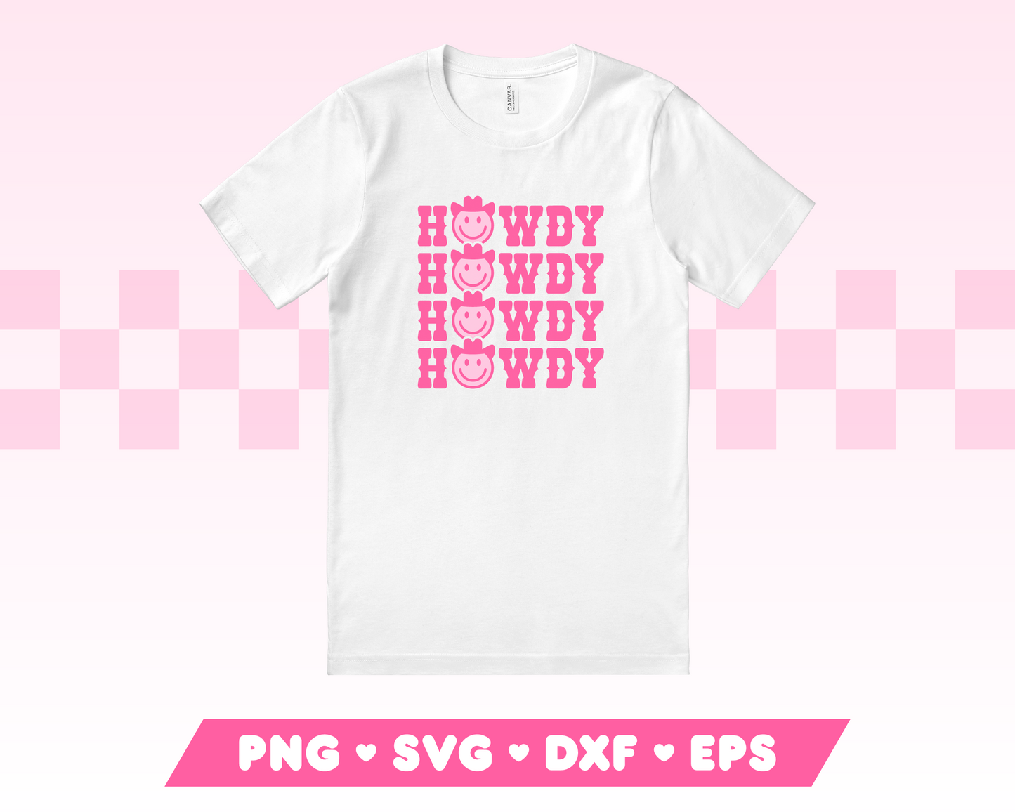 My trendy Howdy Howdy Howdy SVG is part of my Western SVG Files for Cricut collection, and features the word Howdy repeated four times with a happy face wearing a cowboy hat replacing the letter O.