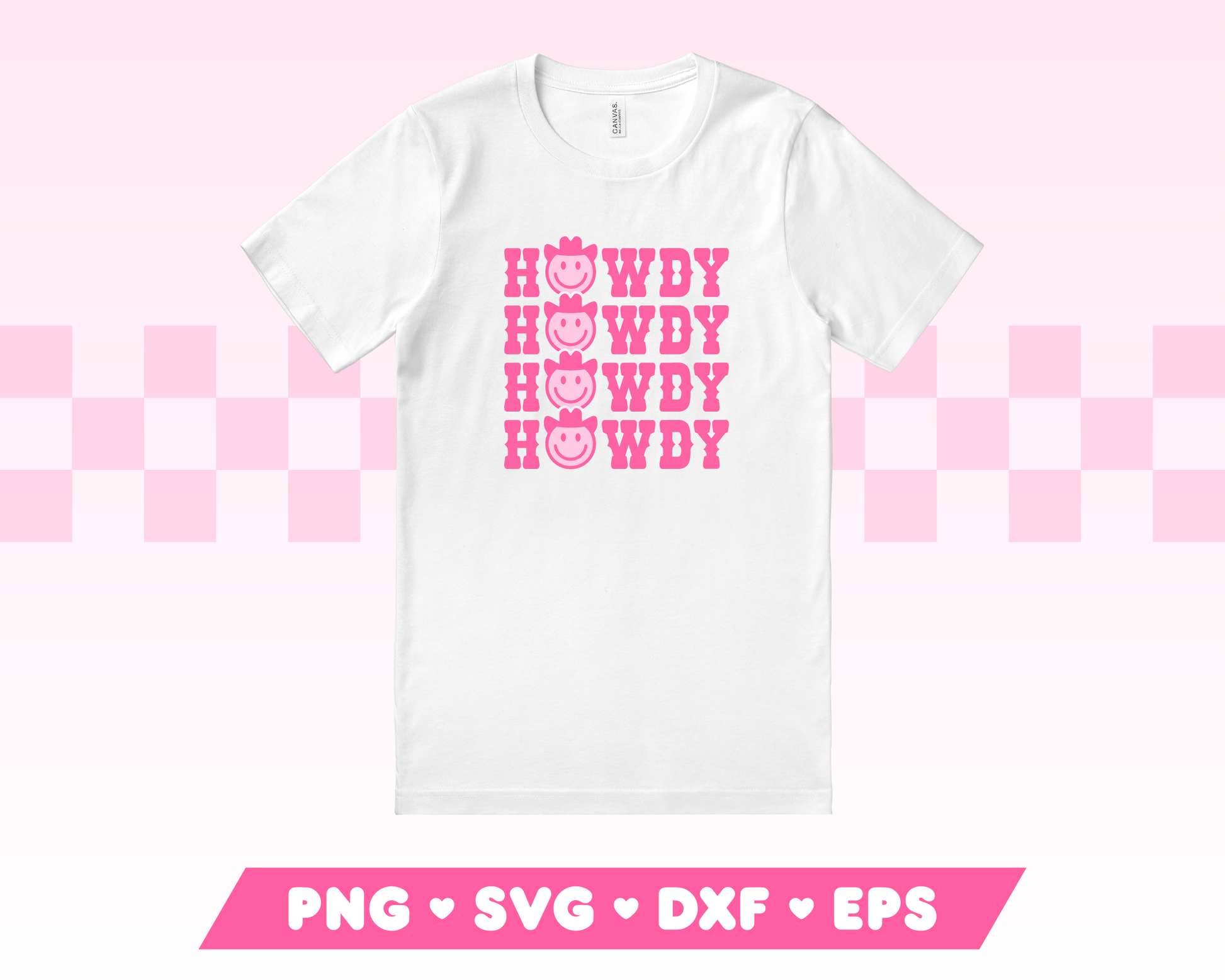 My trendy Howdy Howdy Howdy SVG is part of my Western SVG Files for Cricut collection, and features the word Howdy repeated four times with a happy face wearing a cowboy hat replacing the letter O.