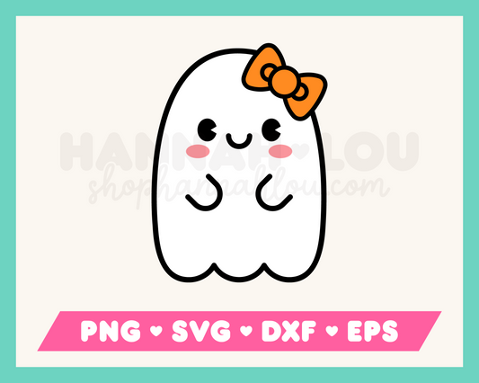 Kawaii Ghost with Bow SVG