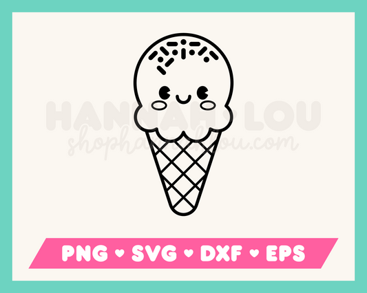 Kawaii Ice Cream SVG Outline