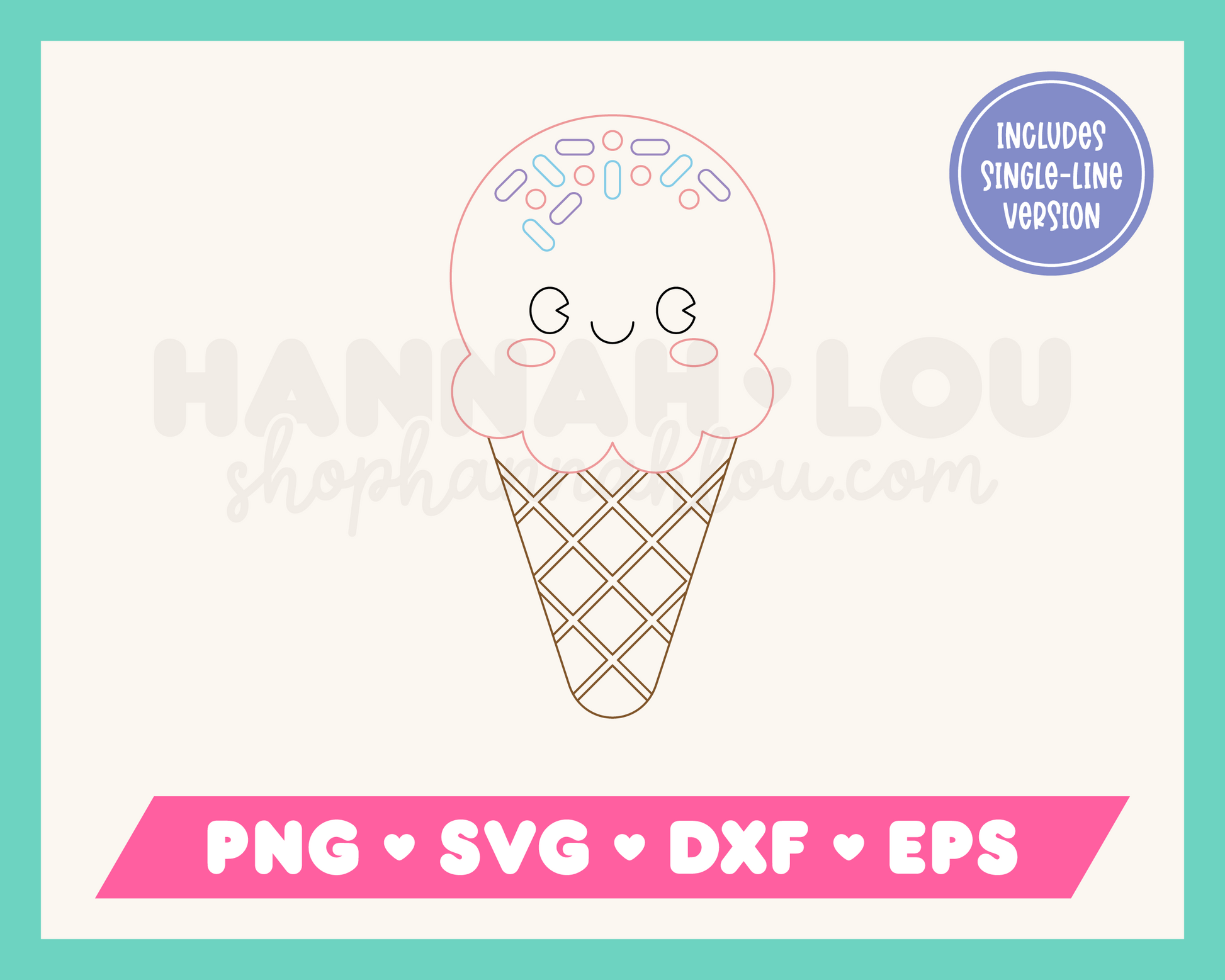 Kawaii Ice Cream SVG Single-Line