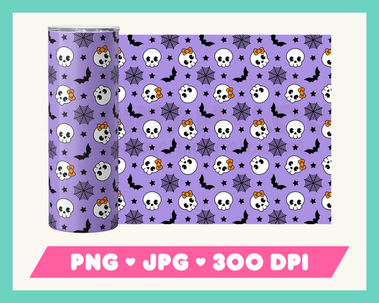 Kawaii Skulls 20oz Skinny Tumbler Wrap PNG