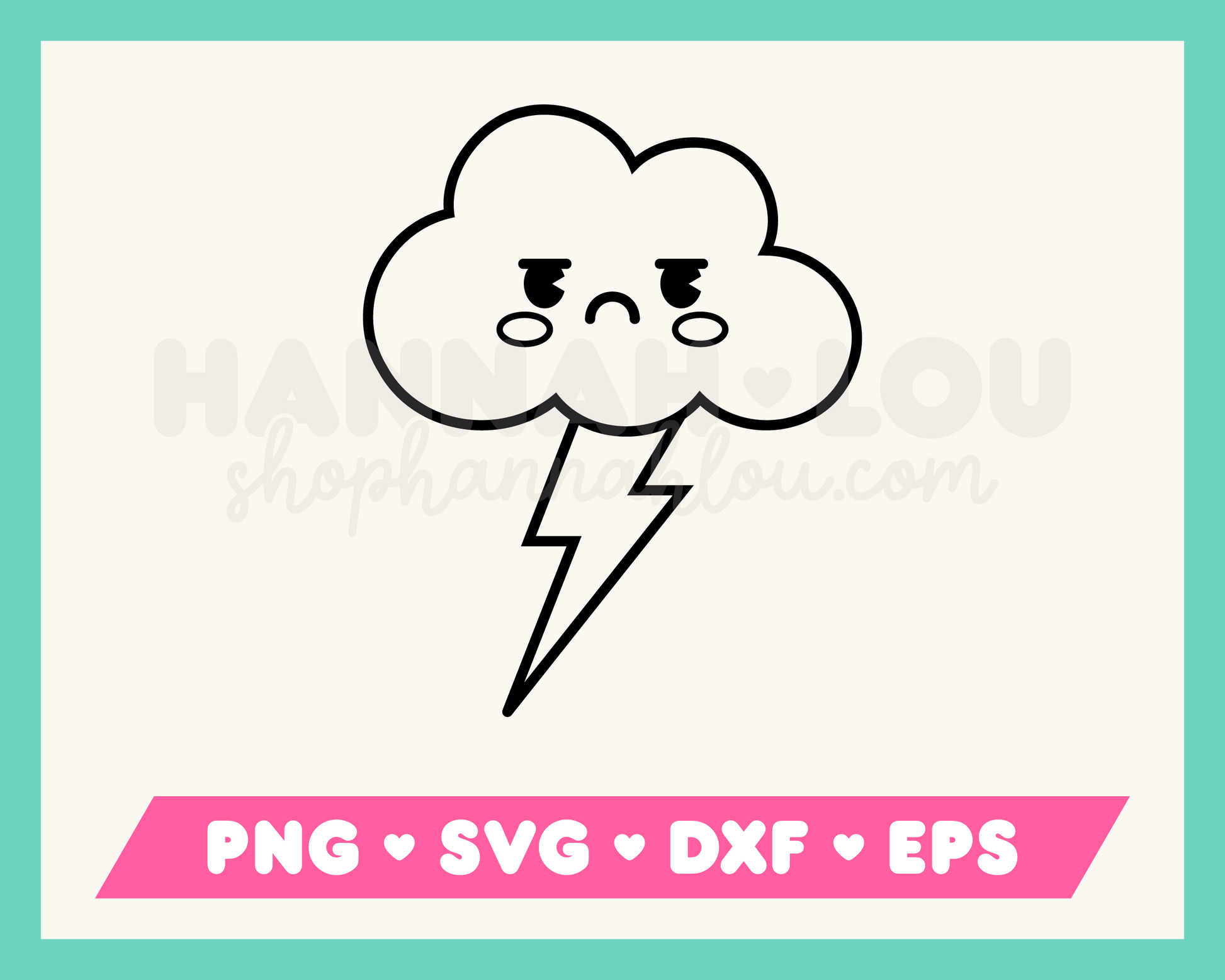 Kawaii Storm Cloud SVG Outline