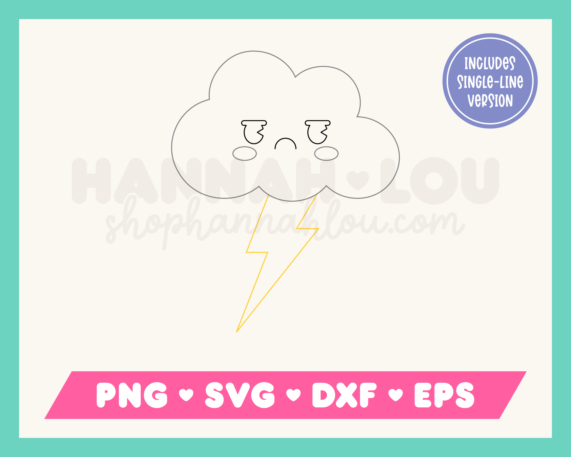 Kawaii Storm Cloud SVG Single-Line