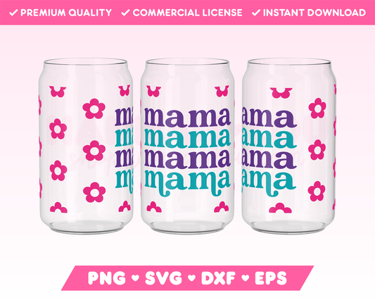 Mama 16oz Can Glass Wrap SVG • Can Glass Wrap SVG Files for Cricut • Can Glass Wrap Sublimation Designs