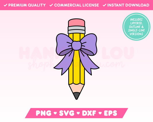 My trendy Pencil with Coquette Bow SVG is part of my Teacher SVG Files for Cricut collection, and features a pencil wrapped in an oversized bow.