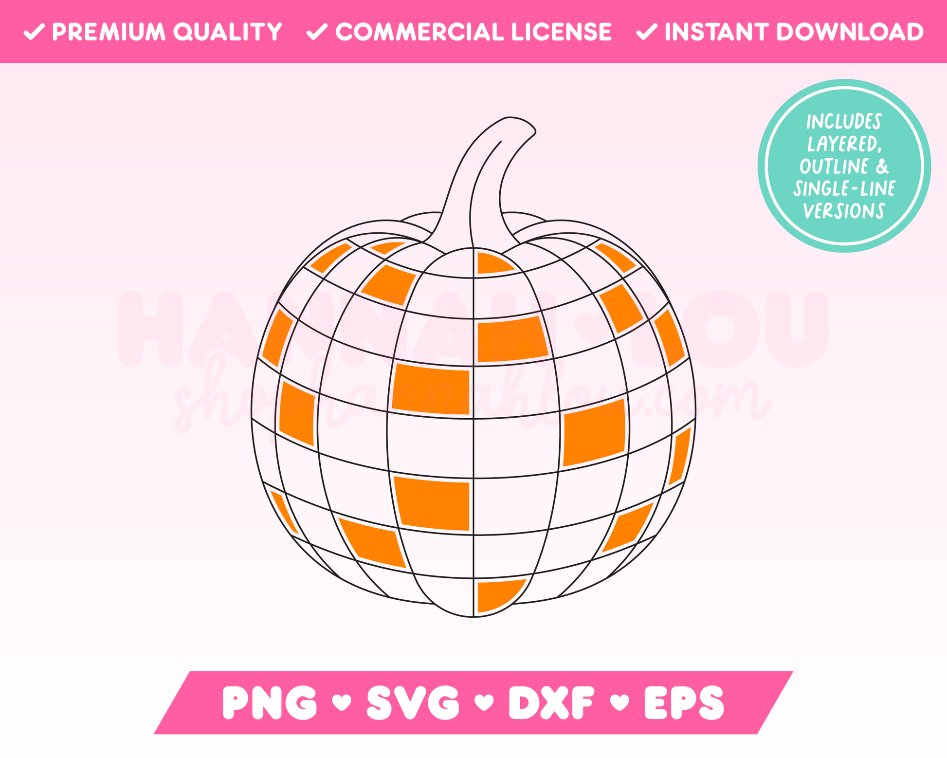 My trendy Pumpkin Disco Ball SVG is part of my Halloween SVG Files for Cricut collection, and features a single-line drawing or sketch of a retro-style disco ball shaped as a pumpkin.