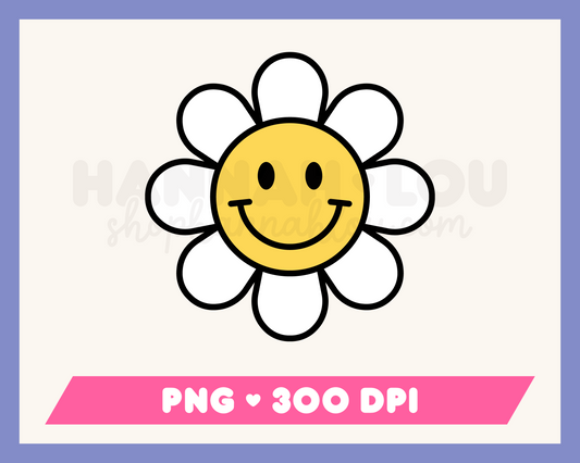 My Retro Daisy PNG is part of my Hippie Sublimation Designs collection, and features a retro daisy flower with a happy face.