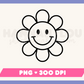 My Retro Daisy PNG is part of my Hippie Sublimation Designs collection, and features an outline of a retro daisy flower with a happy face.