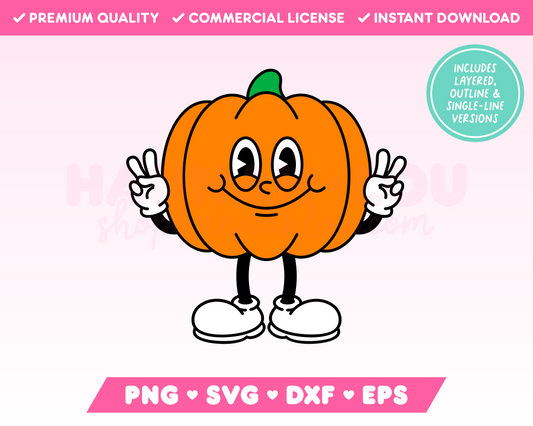 Retro Pumpkin Mascot SVG • Fall SVG Files for Cricut · Fall Sublimation Designs