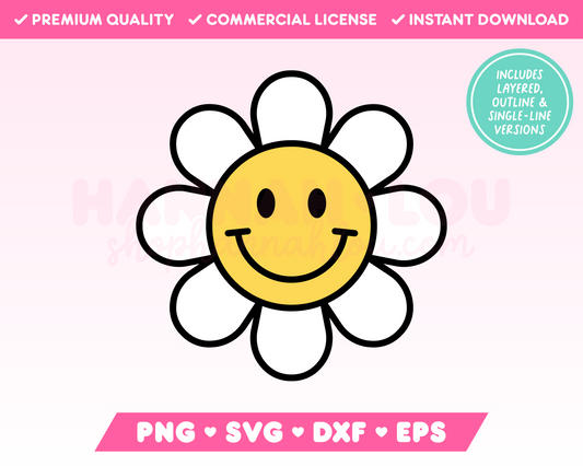 My Retro Flower SVG is part of my Retro SVG Files for Cricut collection, and features a retro daisy flower with a happy face.