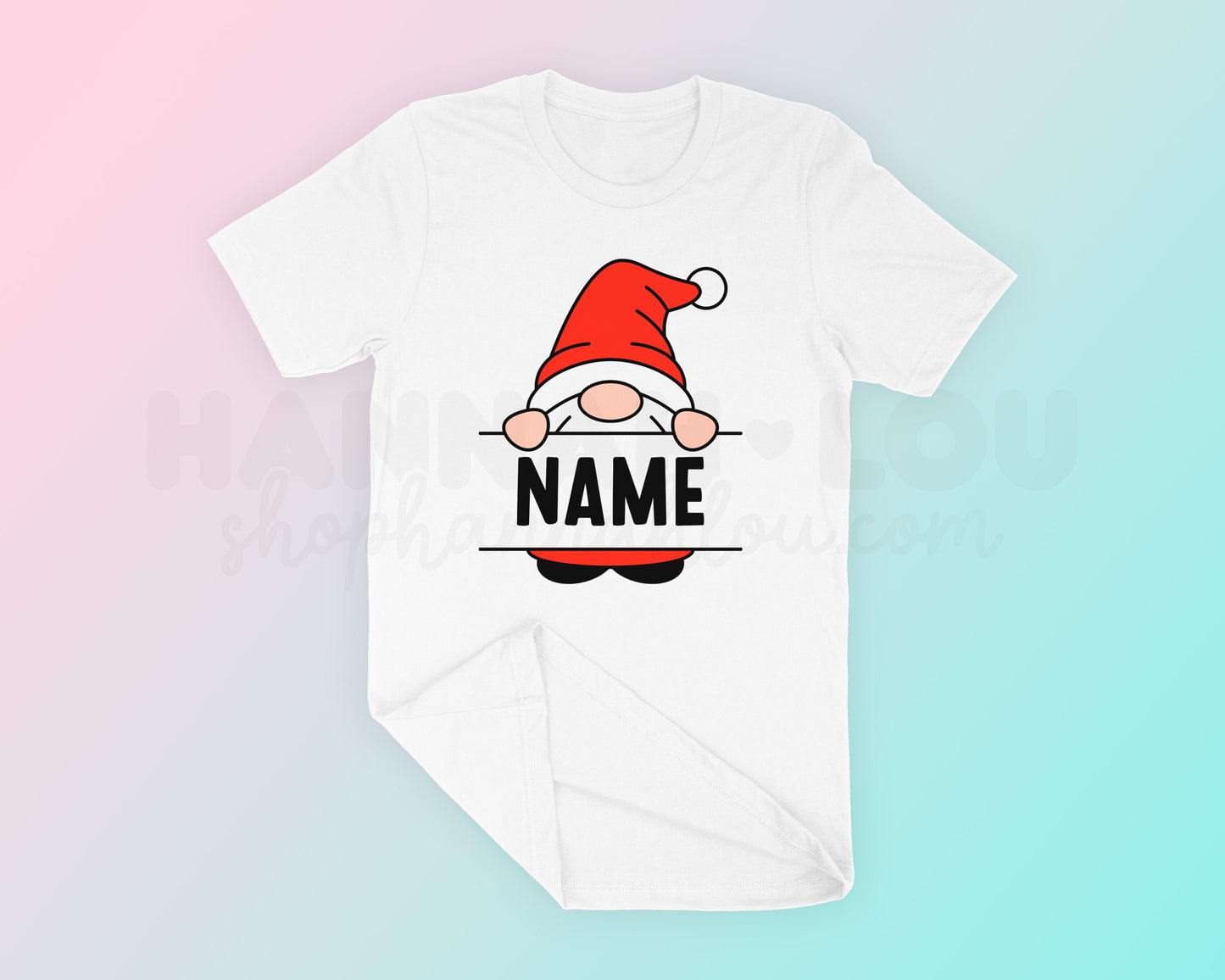 My cute Split Monogram Christmas Gnome PNG is part of my Christmas Sublimation Designs collection, and features a squat little gnome dressed as Santa on a t-shirt with an area for you to personalize the design with a name.