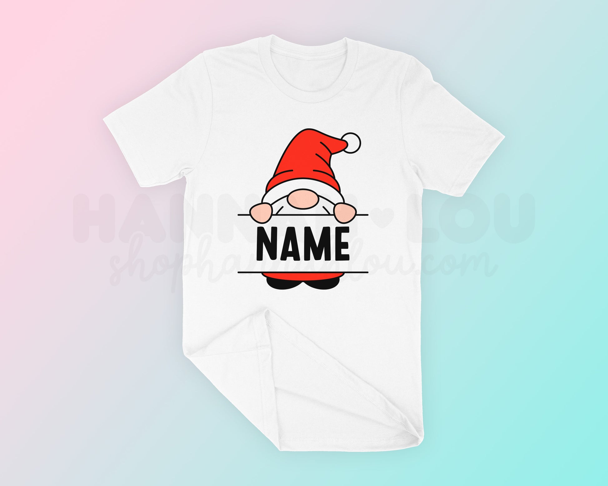 My cute Split Monogram Christmas Gnome PNG is part of my Christmas Sublimation Designs collection, and features a squat little gnome dressed as Santa on a t-shirt with an area for you to personalize the design with a name.