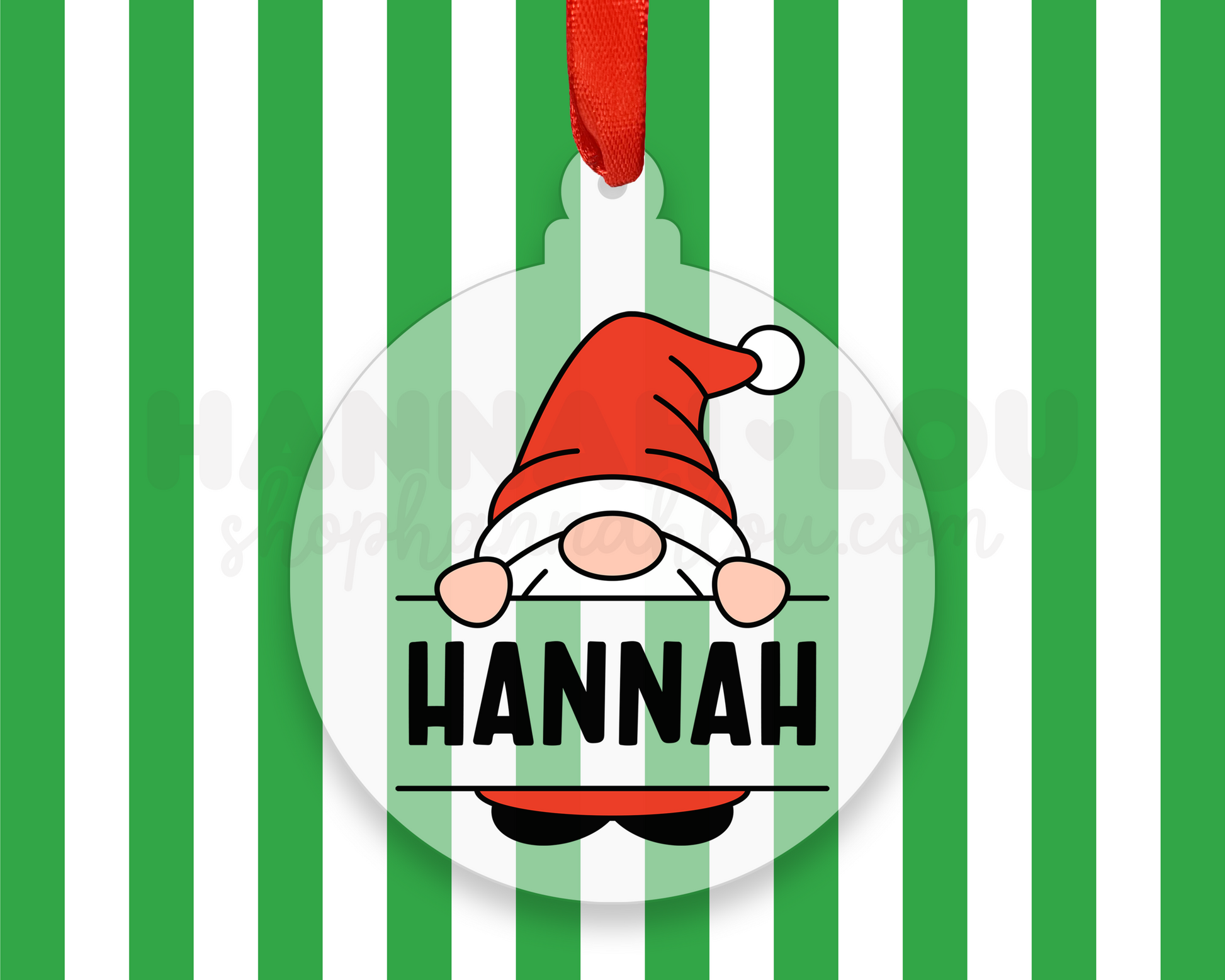 My cute Split Monogram Christmas Gnome PNG is part of my Christmas Sublimation Designs collection, and features a squat little gnome dressed as Santa on a Christmas ornament  with an area for you to personalize the design with a name.