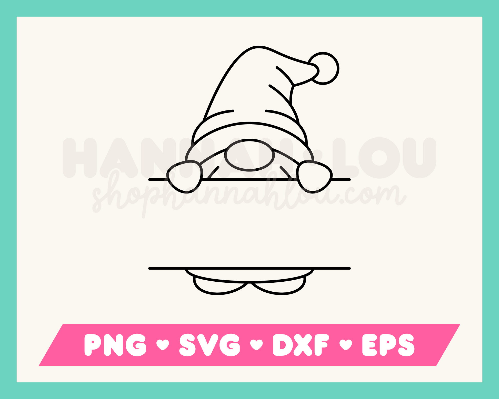 My cute Split Monogram Christmas Gnome SVG is part of my Christmas SVG files for Cricut collection, and features an outline of a squat little gnome dressed as Santa with an area that can be personalized with a name.