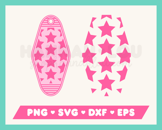 My Star Motel Keychain SVG is part of my Motel Keychain SVG Files for Cricut collection, and features a motel keychain with a star pattern on it.