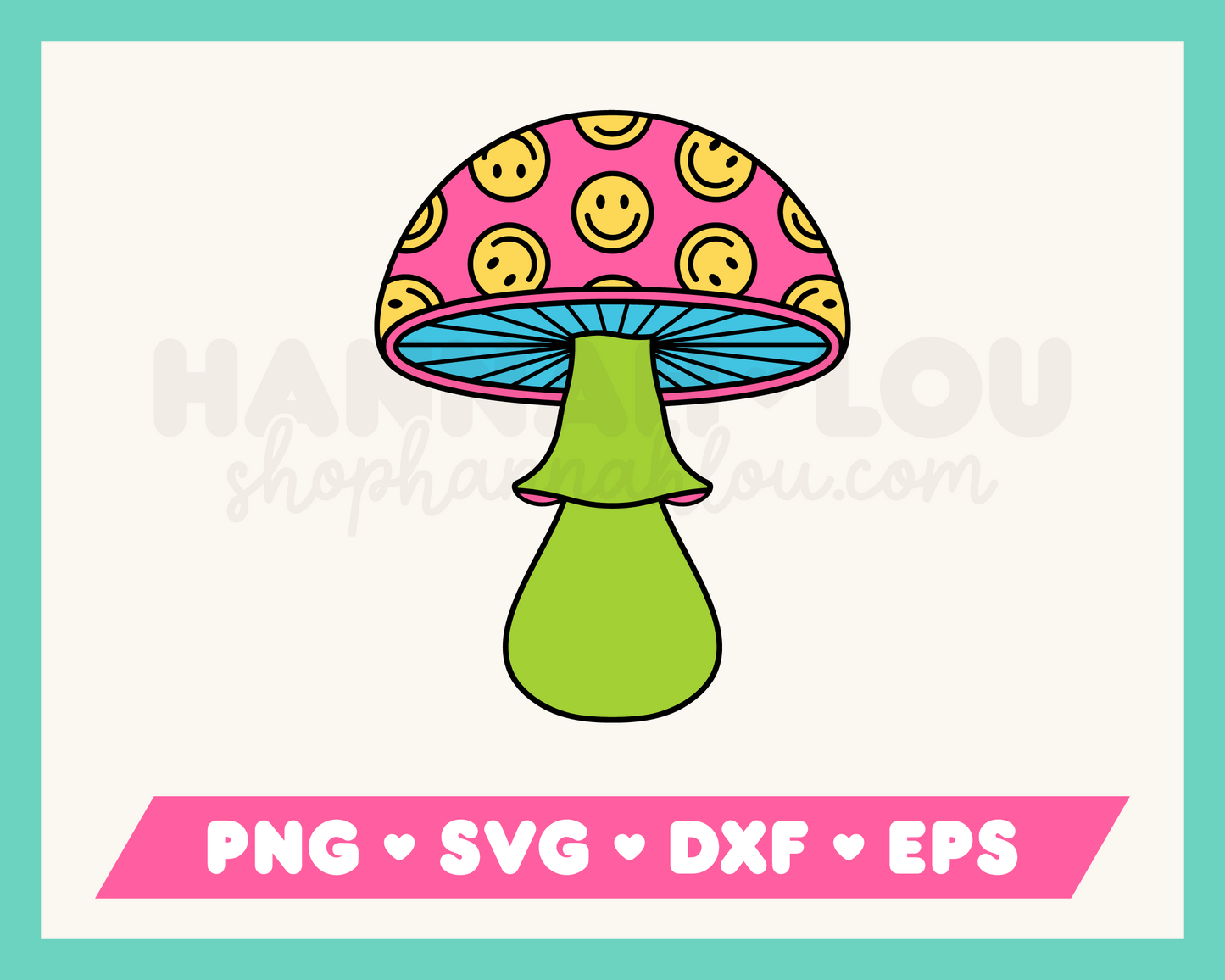 My psychedelic Trippy Mushroom SVG is part of my Hippie SVG files for Cricut collection, and features a retro trippy mushroom covered in happy faces.