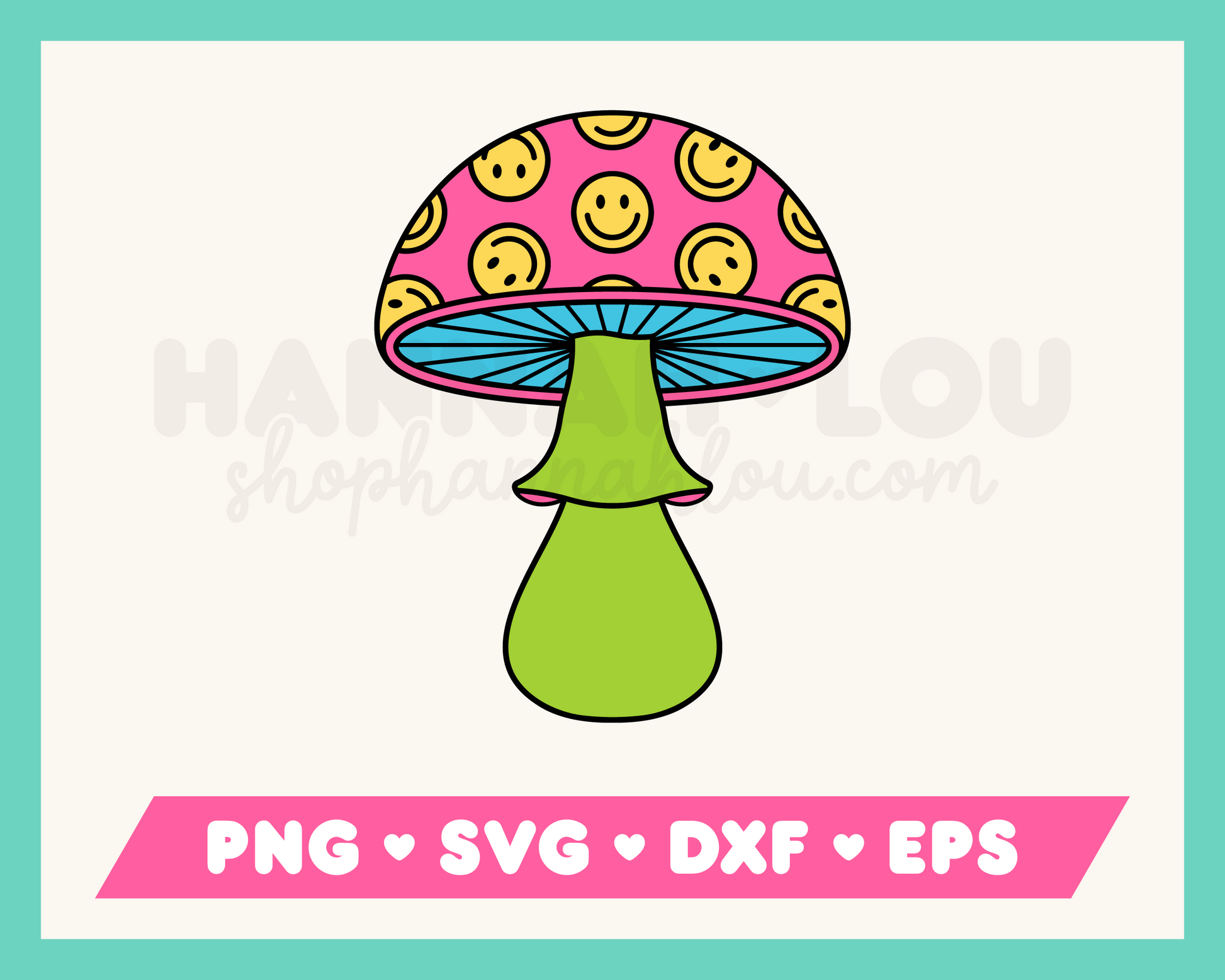 My psychedelic Trippy Mushroom SVG is part of my Hippie SVG files for Cricut collection, and features a retro trippy mushroom covered in happy faces.