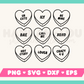 My Valentine's Day Candy Hearts SVG is part of my Valentine's Day SVG Files for Cricut collection, and features an outline of nine conversation hearts with phrases like Call Me and Crazy 4 U on them.