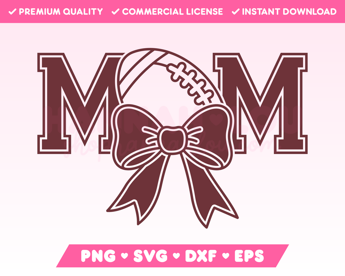 Varsity American Football Mom with Coquette Bow SVG • American Football SVG Files for Cricut • American Football Sublimation Designs