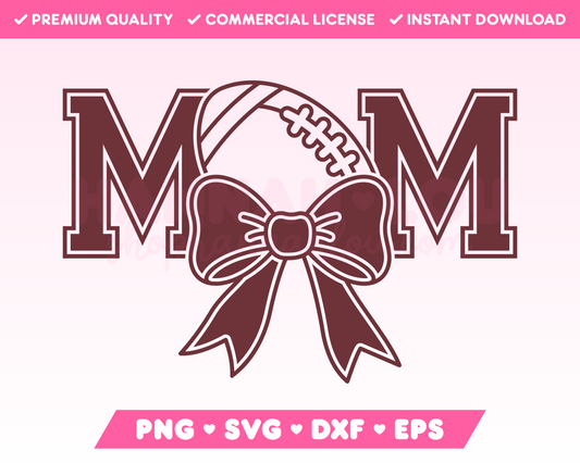 Varsity American Football Mom with Coquette Bow SVG • American Football SVG Files for Cricut • American Football Sublimation Designs