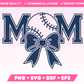 Varsity Baseball Mom with Coquette Bow SVG • Baseball SVG Files for Cricut • Baseball Sublimation Designs
